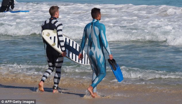 The new wetsuit designs, aimed at making a surfer look less like a seal - a favorite food for sharks - have been launched and tested in Perth